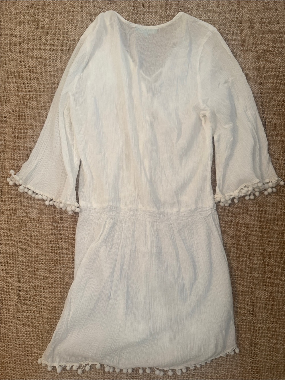 Melissa Odabash White Lace Up Pom Pom Trim Cover Up Large - Picture 7 of 7